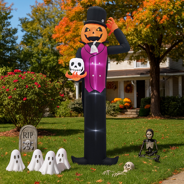 12ft Caped Pumpkin Man, Halloween Inflatable Decoration 12V