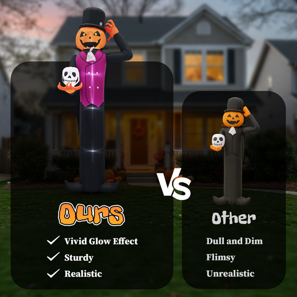 12ft Caped Pumpkin Man, Halloween Inflatable Decoration 12V